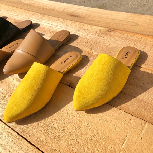 Qupid Shoes - Yellow Vegan Suede Mule Flats